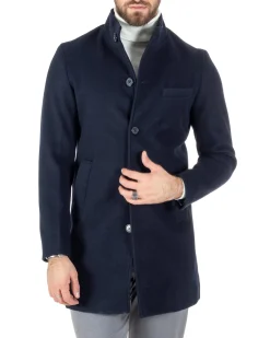 Cappotto Monopetto Uomo Giacca Collo Coreano Giaccone Lungo Blu Baronetto Elegante GIOSAL-CO1018A