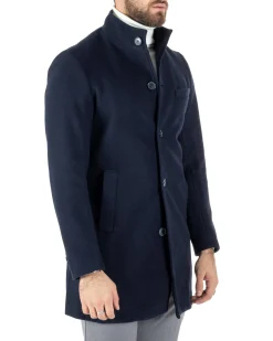 Cappotto Monopetto Uomo Giacca Collo Coreano Giaccone Lungo Blu Baronetto Elegante GIOSAL-CO1018A