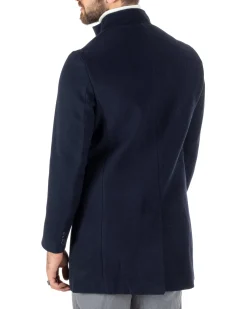 Cappotto Monopetto Uomo Giacca Collo Coreano Giaccone Lungo Blu Baronetto Elegante GIOSAL-CO1018A