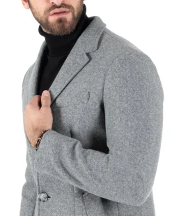 Cappotto Monopetto Uomo Giacca Colletto Rever Giaccone Tinta Unita Grigio Baronetto Elegante GIOSAL-CO1003A