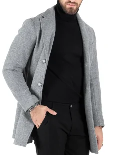Cappotto Monopetto Uomo Giacca Colletto Rever Giaccone Tinta Unita Grigio Baronetto Elegante GIOSAL-CO1003A