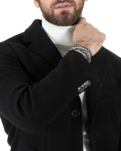 Cappotto Monopetto Uomo Giacca Colletto Rever Giaccone Tinta Unita Nero Baronetto Elegante GIOSAL-CO1002A