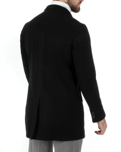 Cappotto Monopetto Uomo Giacca Colletto Rever Giaccone Tinta Unita Nero Baronetto Elegante GIOSAL-CO1002A