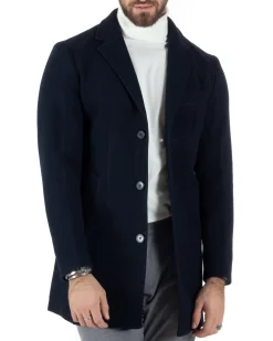 Cappotto Monopetto Uomo Giacca Colletto Rever Giaccone Tinta Unita Blu Baronetto Elegante GIOSAL-CO1000A