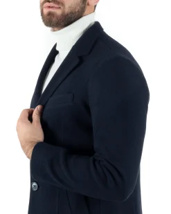 Cappotto Monopetto Uomo Giacca Colletto Rever Giaccone Tinta Unita Blu Baronetto Elegante GIOSAL-CO1000A