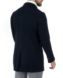 Cappotto Monopetto Uomo Giacca Colletto Rever Giaccone Tinta Unita Blu Baronetto Elegante GIOSAL-CO1000A