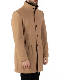 Cappotto Monopetto Uomo Giacca Collo Coreano Giaccone Lungo Camel Baronetto Elegante GIOSAL-CO1015A