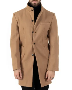 Cappotto Monopetto Uomo Giacca Collo Coreano Giaccone Lungo Camel Baronetto Elegante GIOSAL-CO1015A