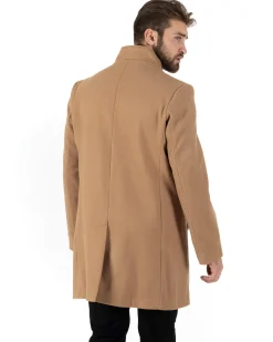 Cappotto Monopetto Uomo Giacca Collo Coreano Giaccone Lungo Camel Baronetto Elegante GIOSAL-CO1015A