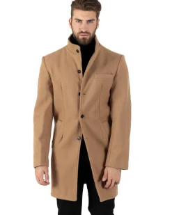 Cappotto Monopetto Uomo Giacca Collo Coreano Giaccone Lungo Camel Baronetto Elegante GIOSAL-CO1015A