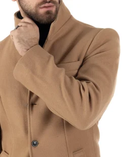 Cappotto Monopetto Uomo Giacca Collo Coreano Giaccone Lungo Camel Baronetto Elegante GIOSAL-CO1015A