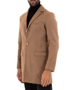 Cappotto Monopetto Uomo Giacca Colletto Rever Giaccone Tinta Unita Camel Baronetto Elegante GIOSAL-CO1022A