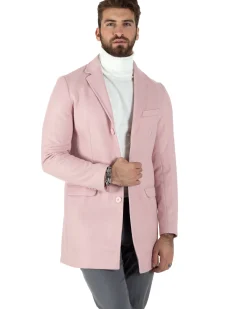 Cappotto Monopetto Uomo Giacca Colletto Rever Giaccone Tinta Unita Rosa Baronetto Elegante GIOSAL-CO1020A