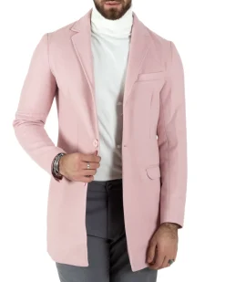 Cappotto Monopetto Uomo Giacca Colletto Rever Giaccone Tinta Unita Rosa Baronetto Elegante GIOSAL-CO1020A