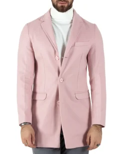 Cappotto Monopetto Uomo Giacca Colletto Rever Giaccone Tinta Unita Rosa Baronetto Elegante GIOSAL-CO1020A