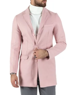 Cappotto Monopetto Uomo Giacca Colletto Rever Giaccone Tinta Unita Rosa Baronetto Elegante GIOSAL-CO1020A