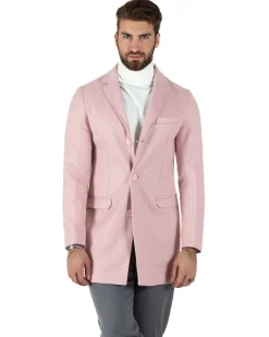Cappotto Monopetto Uomo Giacca Colletto Rever Giaccone Tinta Unita Rosa Baronetto Elegante GIOSAL-CO1020A