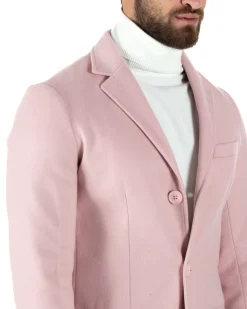Cappotto Monopetto Uomo Giacca Colletto Rever Giaccone Tinta Unita Rosa Baronetto Elegante GIOSAL-CO1020A