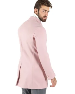 Cappotto Monopetto Uomo Giacca Colletto Rever Giaccone Tinta Unita Rosa Baronetto Elegante GIOSAL-CO1020A
