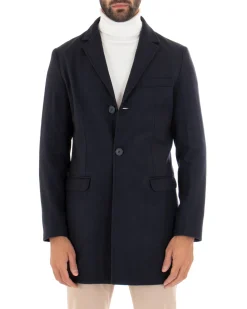 Cappotto Monopetto Uomo Giacca Colletto Rever Giaccone Tinta Unita Blu Baronetto Elegante GIOSAL-CO1069A