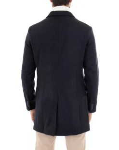 Cappotto Monopetto Uomo Giacca Colletto Rever Giaccone Tinta Unita Blu Baronetto Elegante GIOSAL-CO1069A