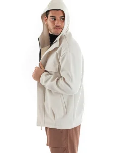 Cappotto Uomo Camoscio Giubbotto Con Cappuccio Giacca Calda Con Zip Tinta Unita Panna Casual GIOSAL-G2948A