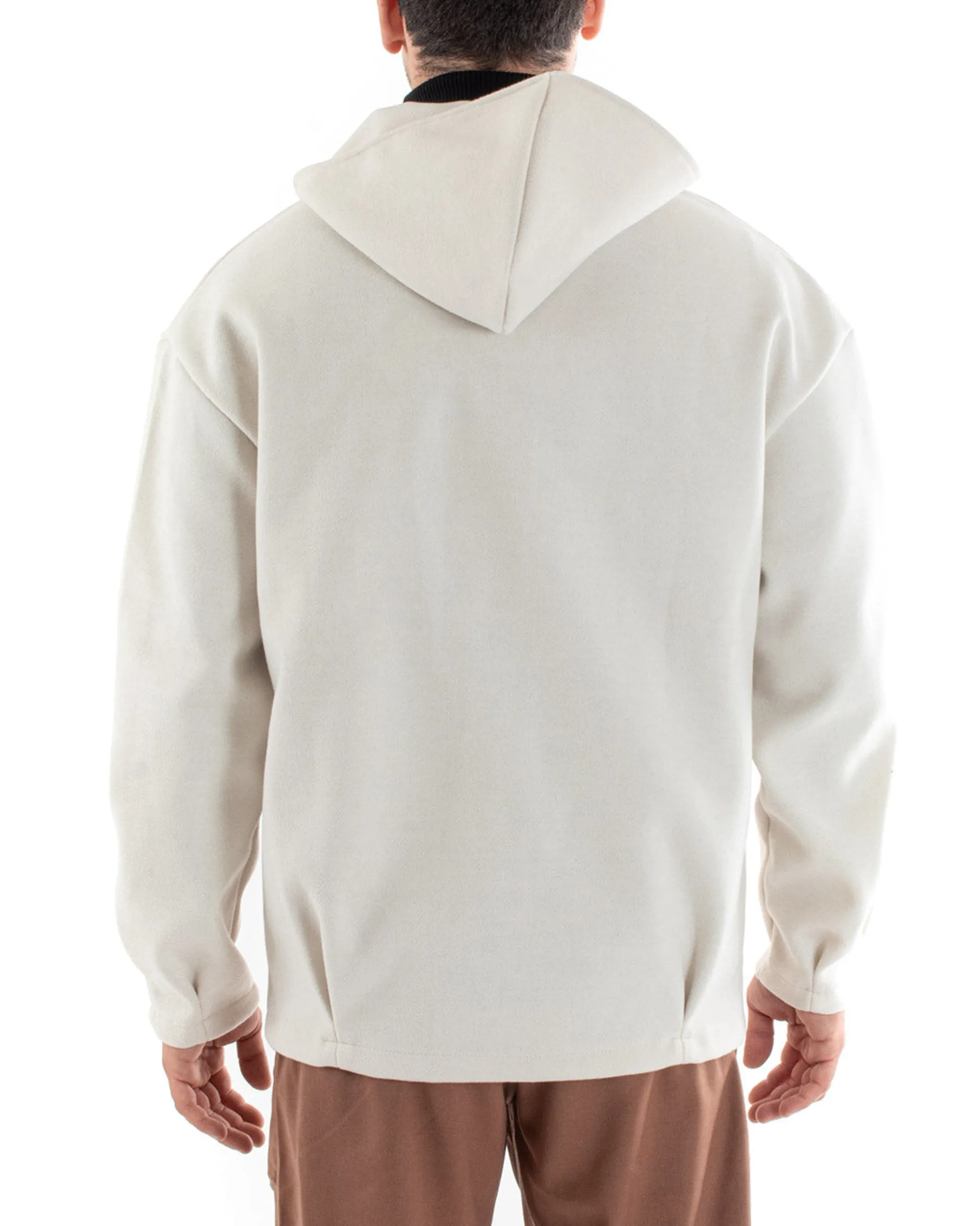 Cappotto Uomo Camoscio Giubbotto Con Cappuccio Giacca Calda Con Zip Tinta Unita Panna Casual GIOSAL-G2948A