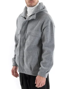 Cappotto Uomo Camoscio Giubbotto Con Cappuccio Giacca Calda Con Zip Tinta Unita Grigio GIOSAL-G2945A