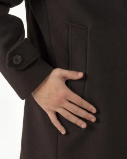 Cappotto Uomo Cappuccio Monopetto Tinta Unita Marrone CO1106A