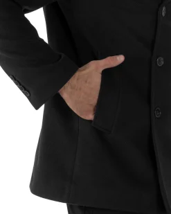 Cappotto Uomo Corto Doppiopetto Martingala Giaccone In Panno Nero CO1100A
