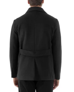 Cappotto Uomo Corto Doppiopetto Martingala Giaccone In Panno Nero CO1100A