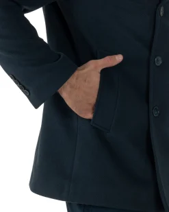 Cappotto Uomo Corto Doppiopetto Martingala Giaccone In Panno Blu CO1099A