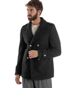 Cappotto Uomo Doppiopetto Corto Teddy Revers Nero Over-D OE1F2W5J44