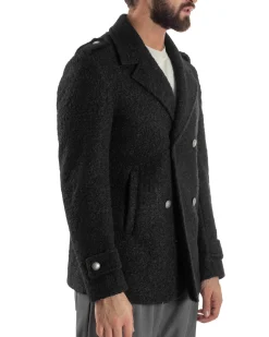 Cappotto Uomo Doppiopetto Corto Teddy Revers Nero Over-D OE1F2W5J44