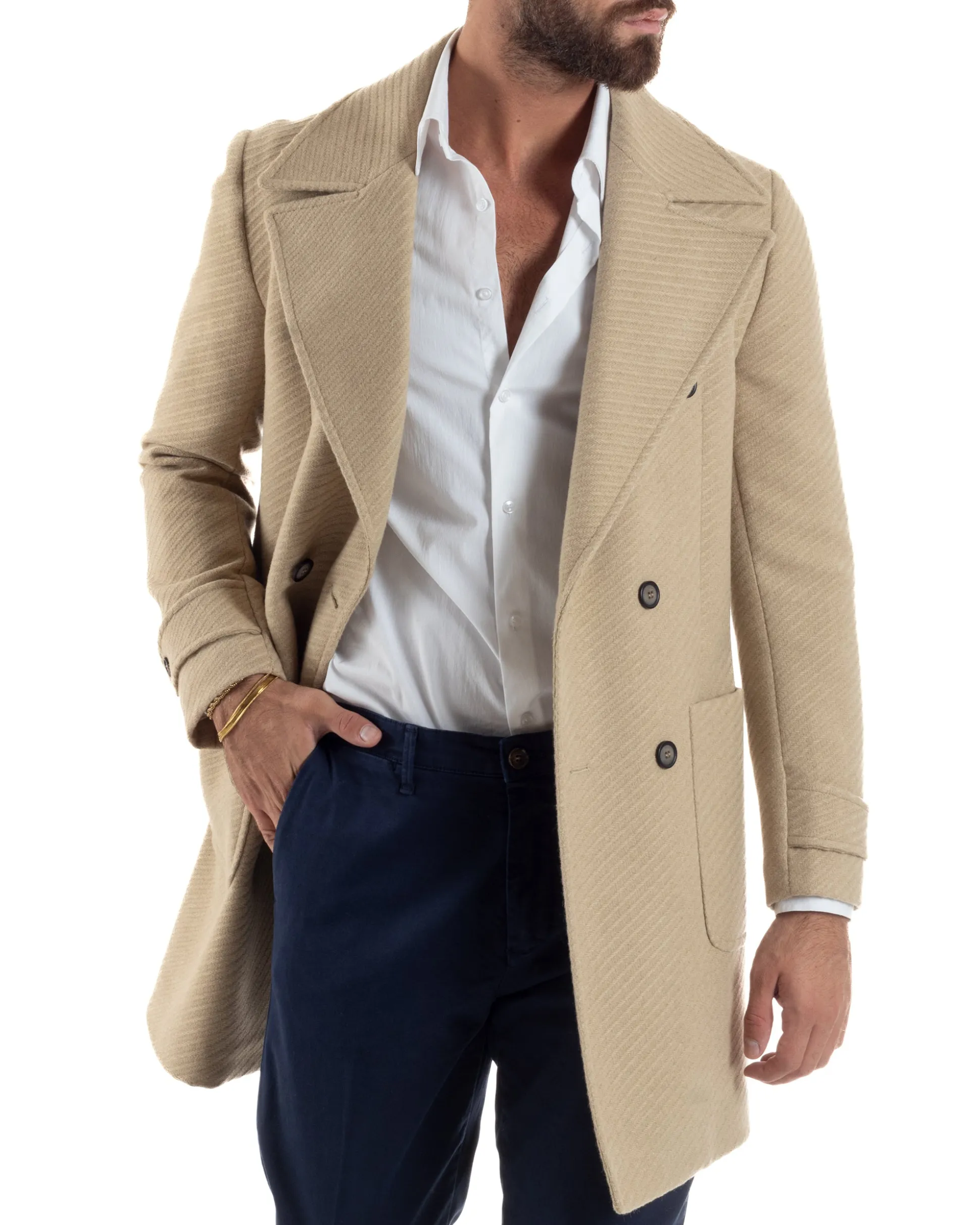 Cappotto Uomo Doppiopetto Diagonale Camel Over-D OE1F2W5K03