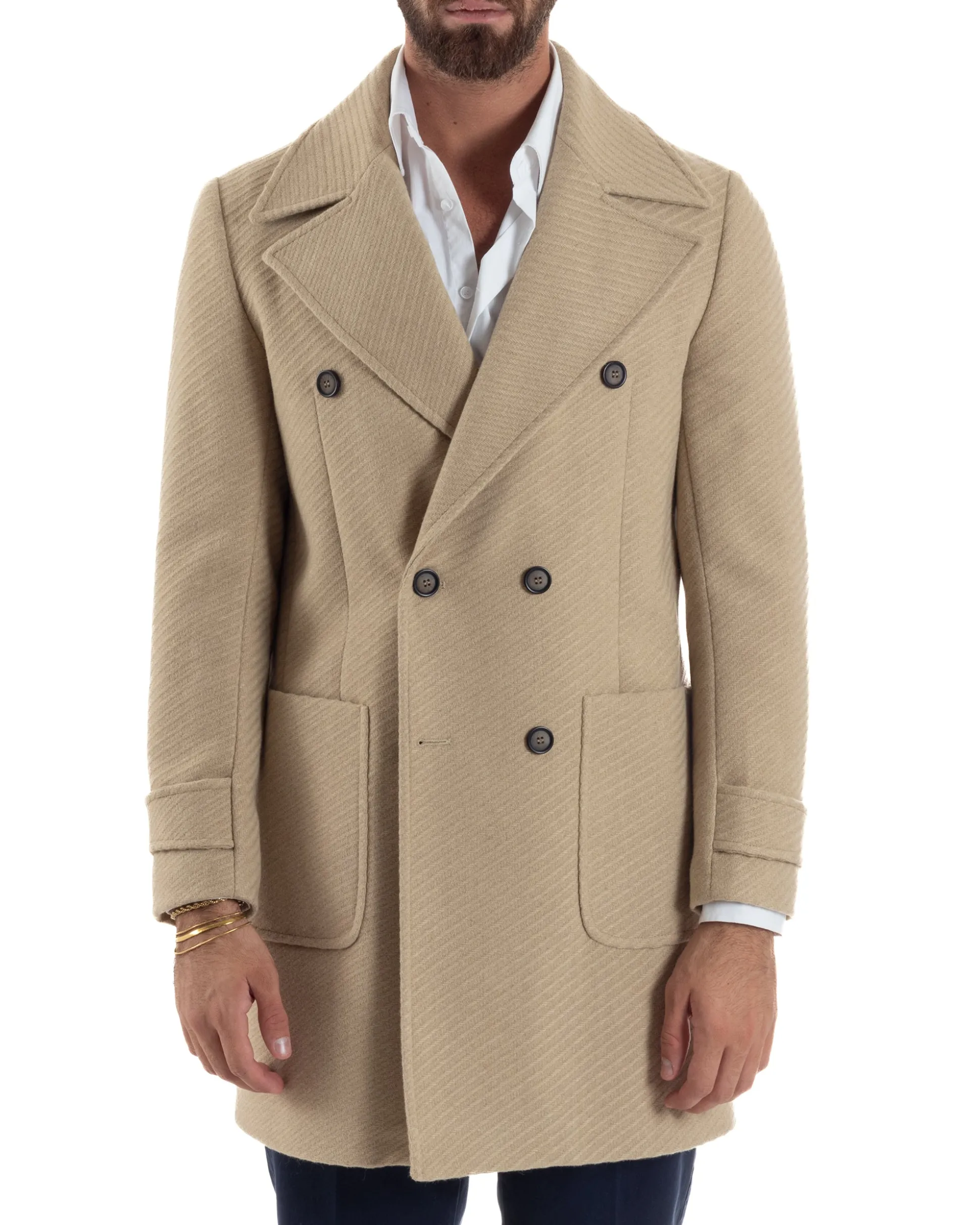 Cappotto Uomo Doppiopetto Diagonale Camel Over-D OE1F2W5K03