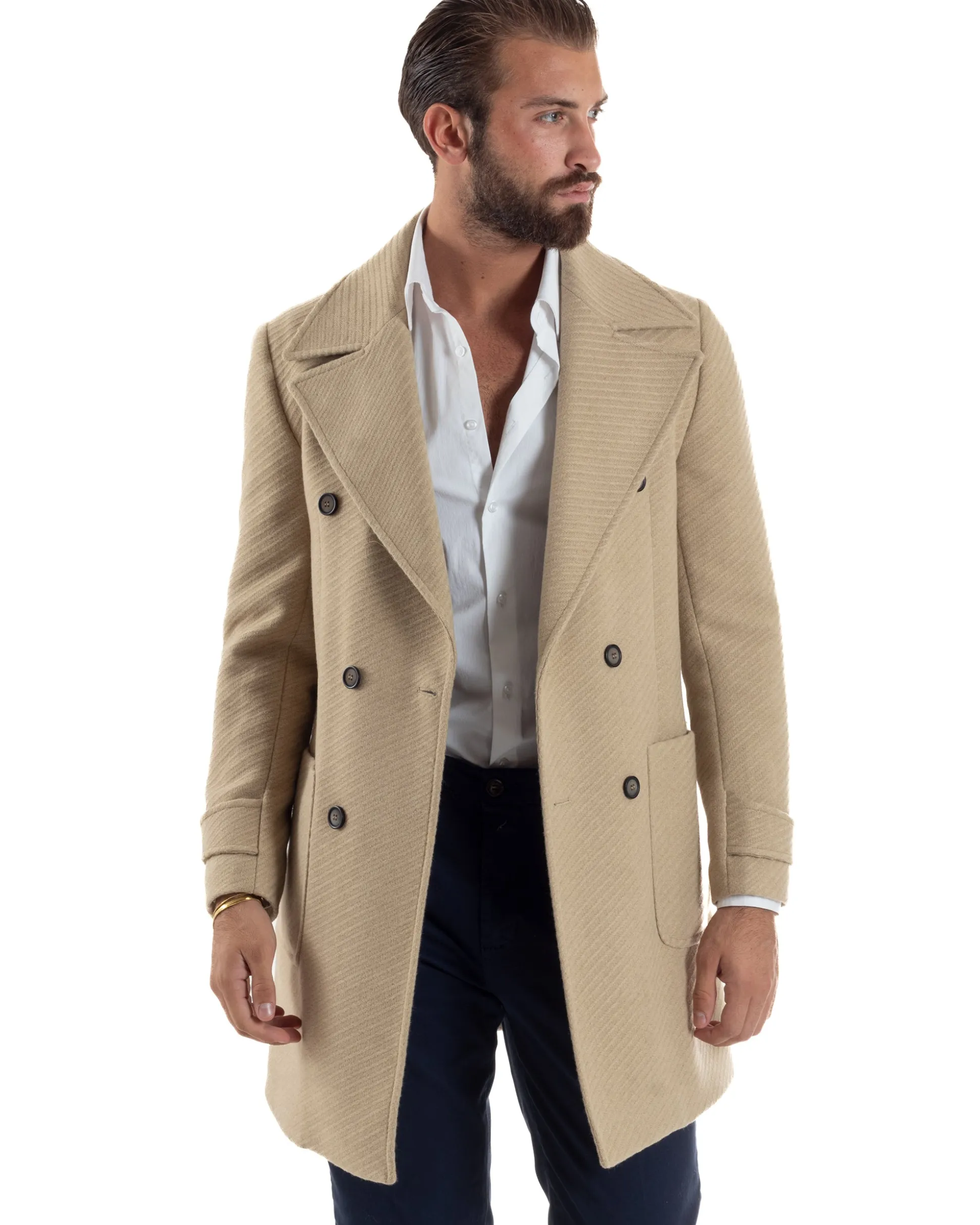 Cappotto Uomo Doppiopetto Diagonale Camel Over-D OE1F2W5K03