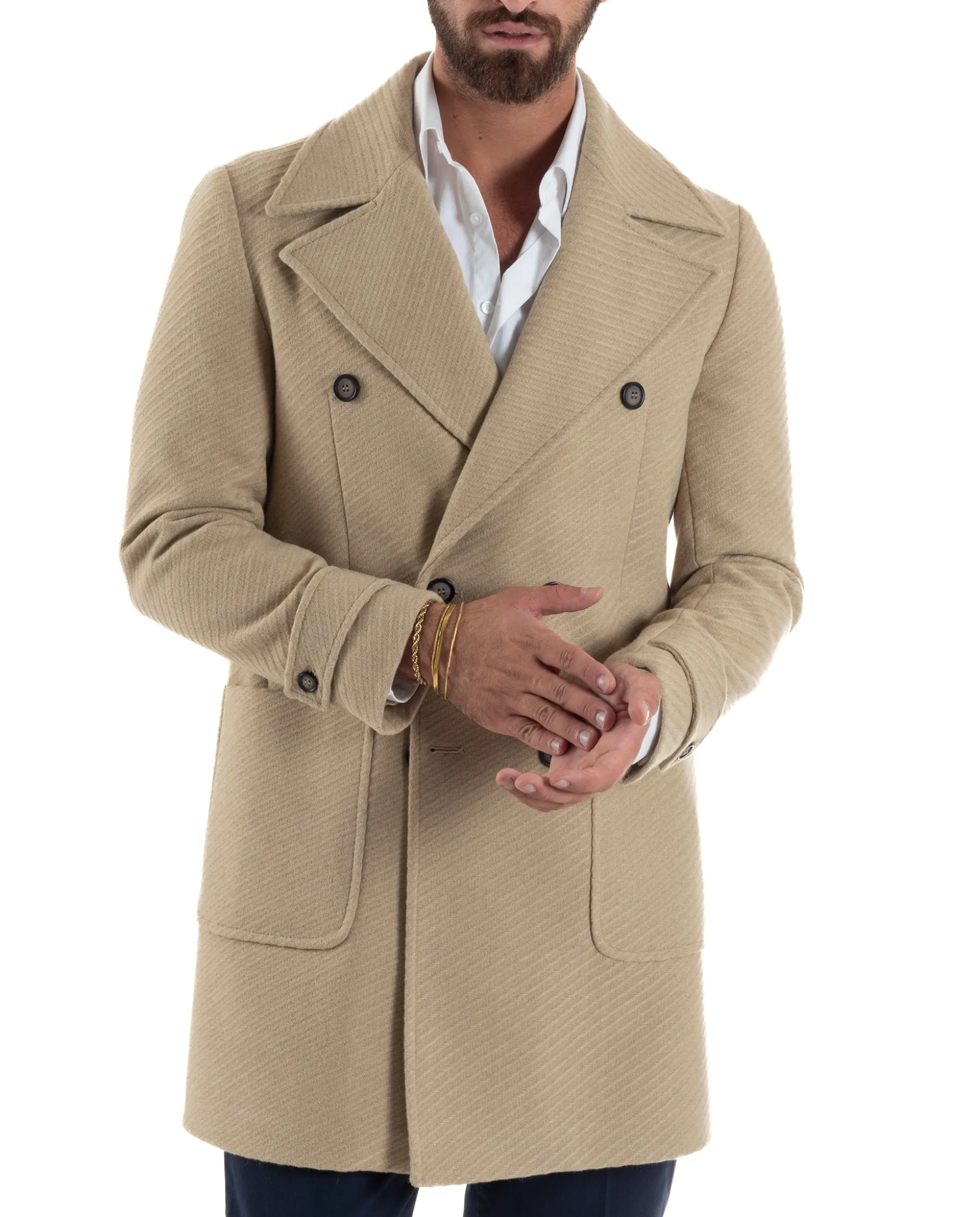 Cappotto Uomo Doppiopetto Diagonale Camel Over-D OE1F2W5K03