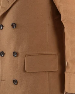 Cappotto Uomo Doppiopetto Lungo Revers A Lancia Tessuto Panno Tinta Unita Camel CO1086A