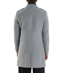 Cappotto Uomo Doppiopetto Lungo Revers A Lancia Tessuto Panno Bottoni Oro Grigio CO1078A