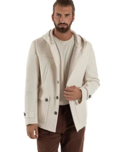 Cappotto Uomo Giacca Con Cappuccio Panna Overd-D OE1F2W5J30
