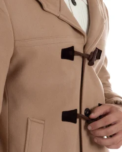 Cappotto Uomo Lana Montgomery Con Alamari E Cappuccio Camel CO1041A
