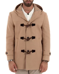 Cappotto Uomo Lana Montgomery Con Alamari E Cappuccio Camel CO1041A