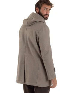 Cappotto Uomo Lana Montgomery Con Alamari E Cappuccio Beige Melangiato CO1074A