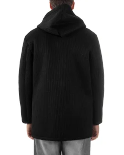 Cappotto Uomo Monopetto Cappuccio Maglia A Coste Nero CO1098A