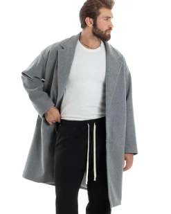 Cappotto Uomo Oversize Monopetto Maniche Raglan Collo Rever Grigio CO1065A