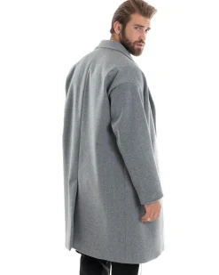 Cappotto Uomo Oversize Monopetto Maniche Raglan Collo Rever Grigio CO1065A