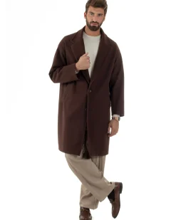 Cappotto Uomo Oversize Monopetto Maniche Raglan Collo Rever Marrone CO1076A