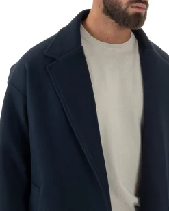 Cappotto Uomo Oversize Monopetto Maniche Raglan Collo Rever Blu CO1077A