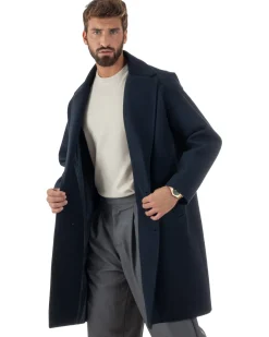 Cappotto Uomo Oversize Monopetto Maniche Raglan Collo Rever Blu CO1077A